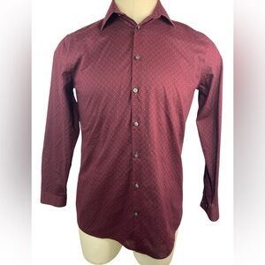 J. Ferrar Stretch Slim Long Sleeve BUMen's Burgundy Dress Shirt 15-15 1/2-32/33